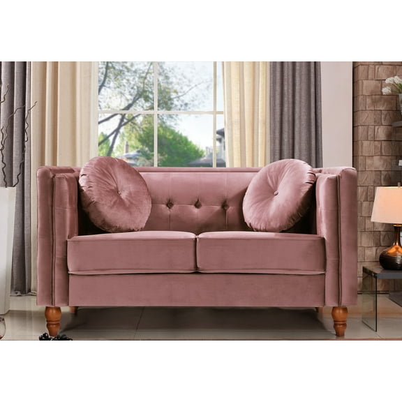 Uspridefurniture Velvet  Loveseat, Removable Seat Cushions, Rose