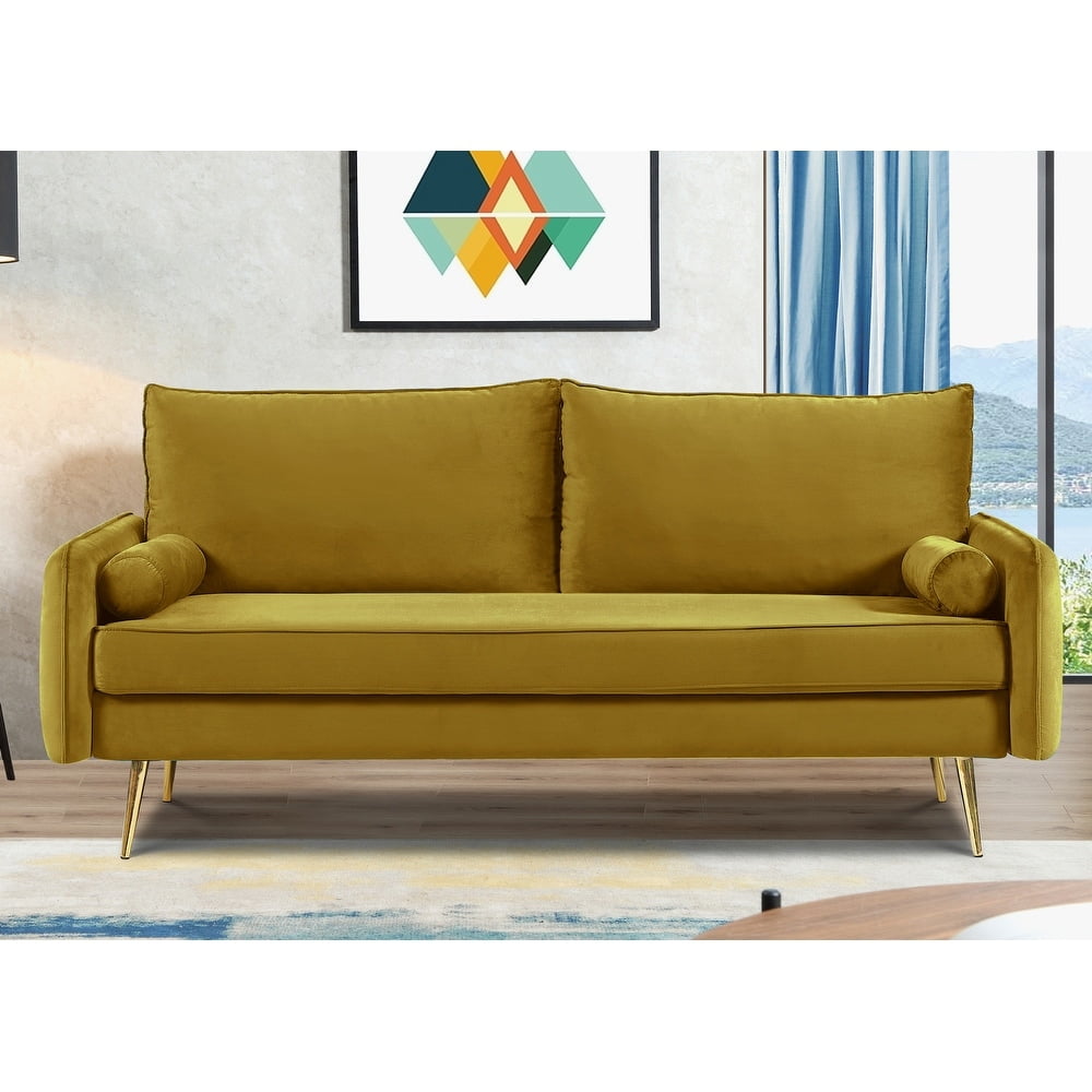 Uspridefurniture Villeda 58''W Polyester Square Arms Loveseat, Greenish Yellow