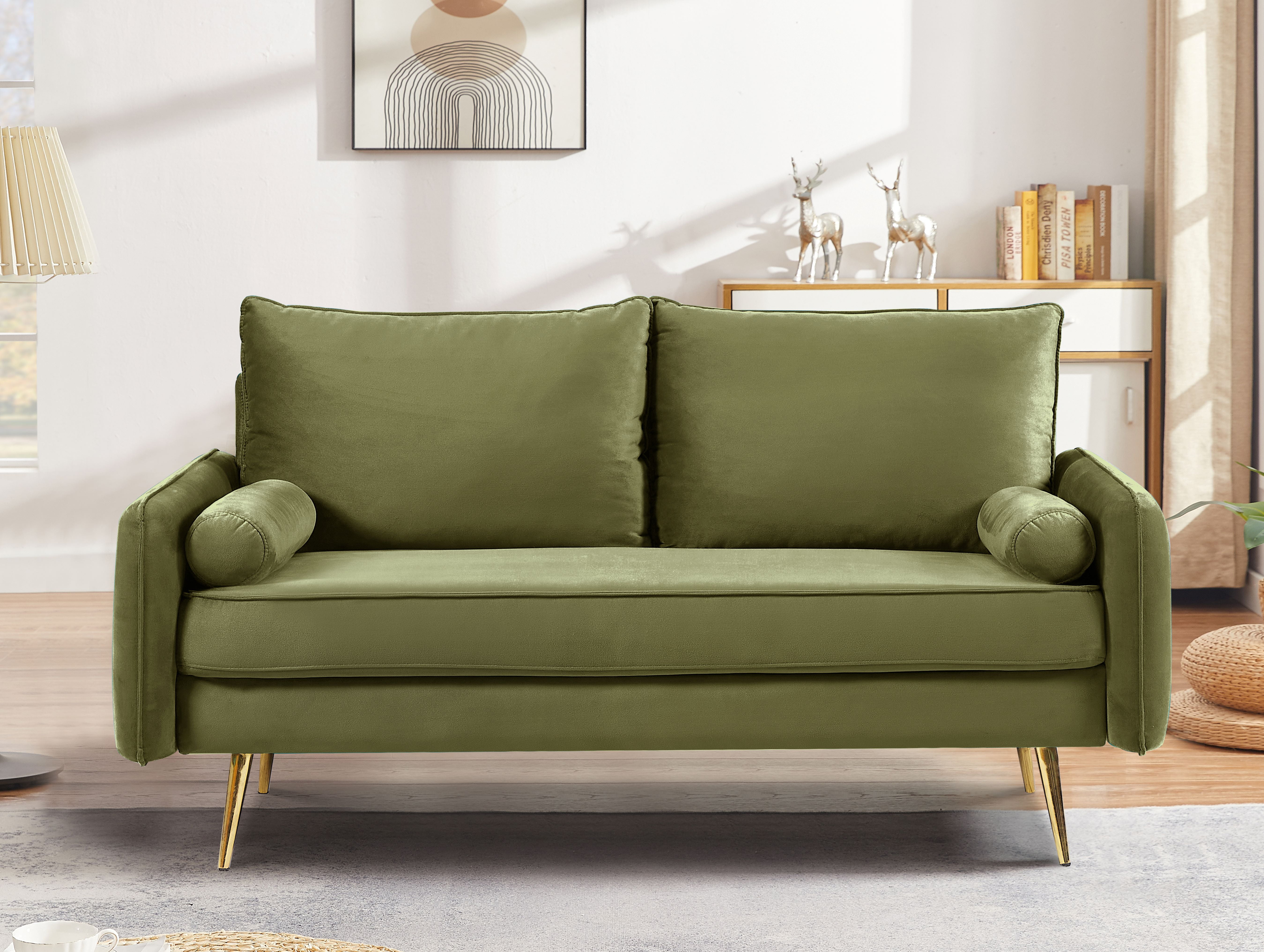 Uspridefurniture Villeda 58''W Polyester Square Arms Loveseat, Olive Green