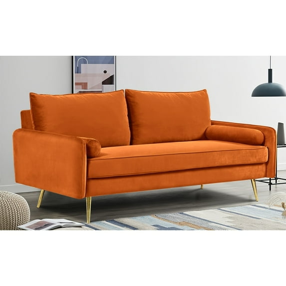 Uspridefurniture Villeda 58''W Polyester Square Arms Loveseat, Orange