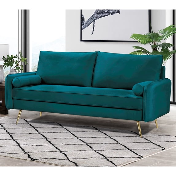 US Pride Furniture Villeda 70''W Polyester Square Arms Loveseat Greenish Blue
