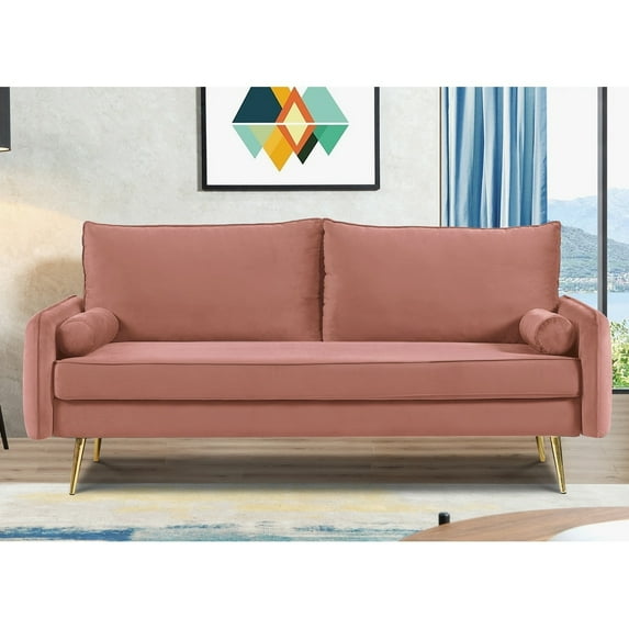 Uspridefurniture Villeda 70''W Polyester Square Arms Sofa, Pink
