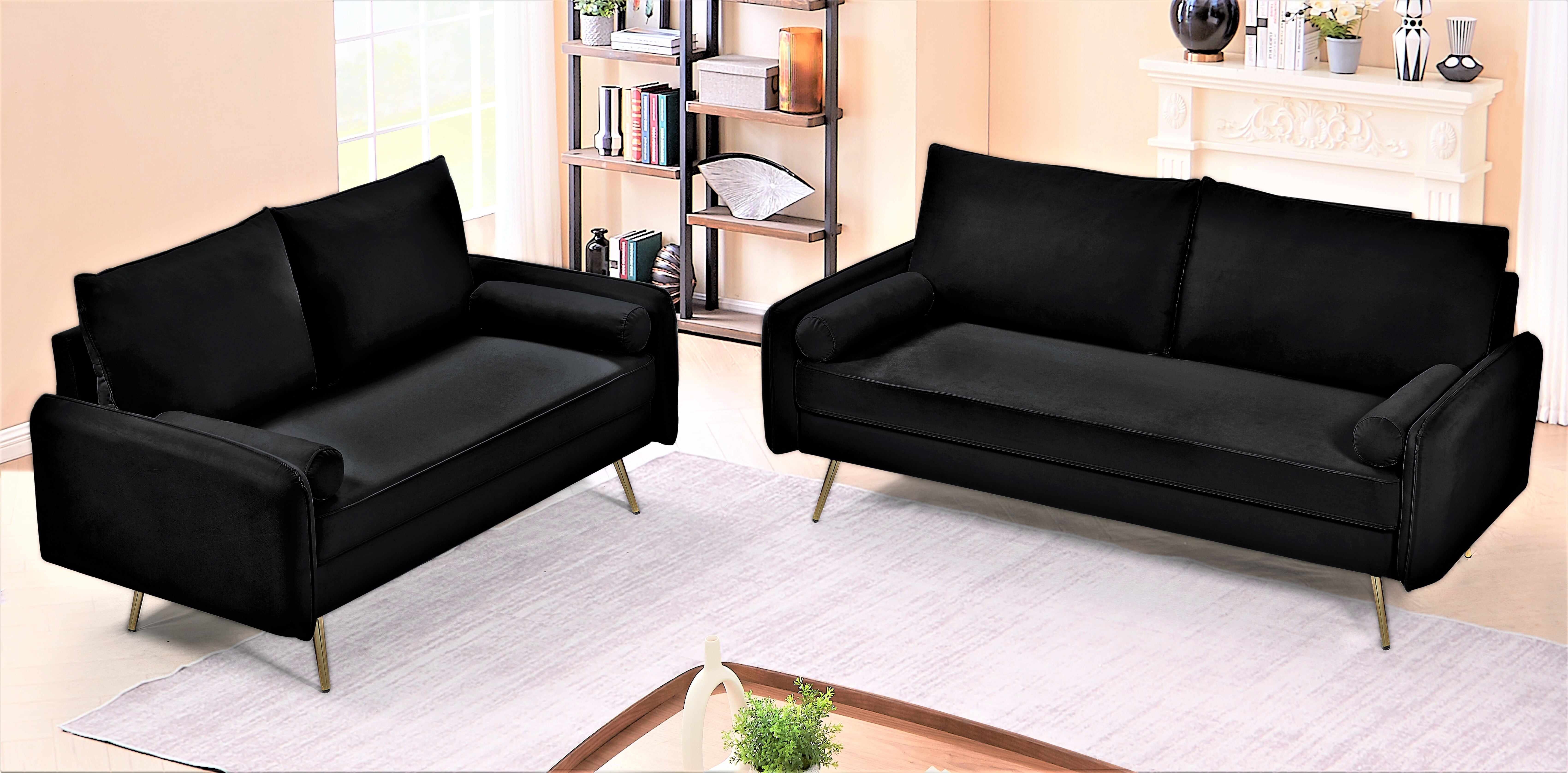 US Pride Furniture Villeda Velvet 2 PC Living Room Set Sofa Loveseat Black
