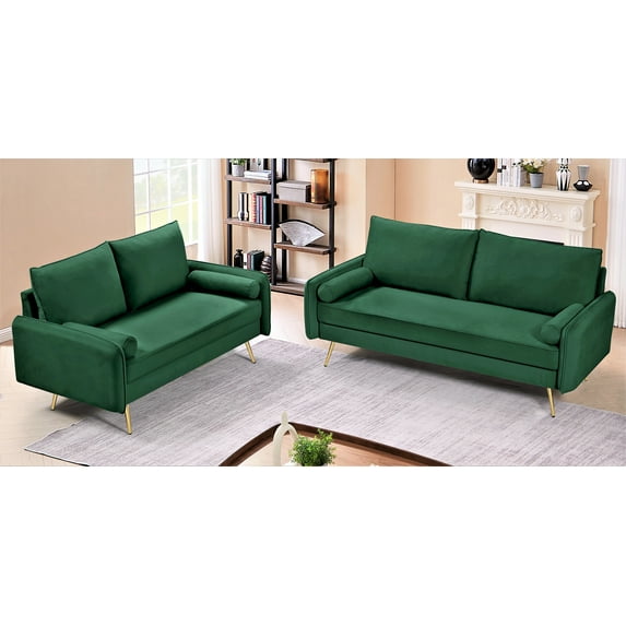 US Pride Furniture Villeda Velvet 2 PC Living Room Set Sofa & Loveseat Green