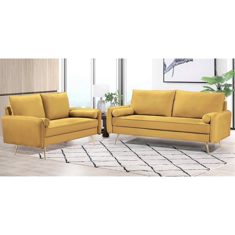 Uspridefurniture Villeda Velvet 2 PCS Living Room Set, Sofa & Loveseat,Greenish Yellow