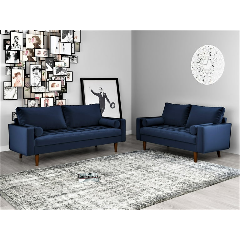 Uspridefurniture Womble Pcs Living Room Set, Sofa Loveseat,Blue