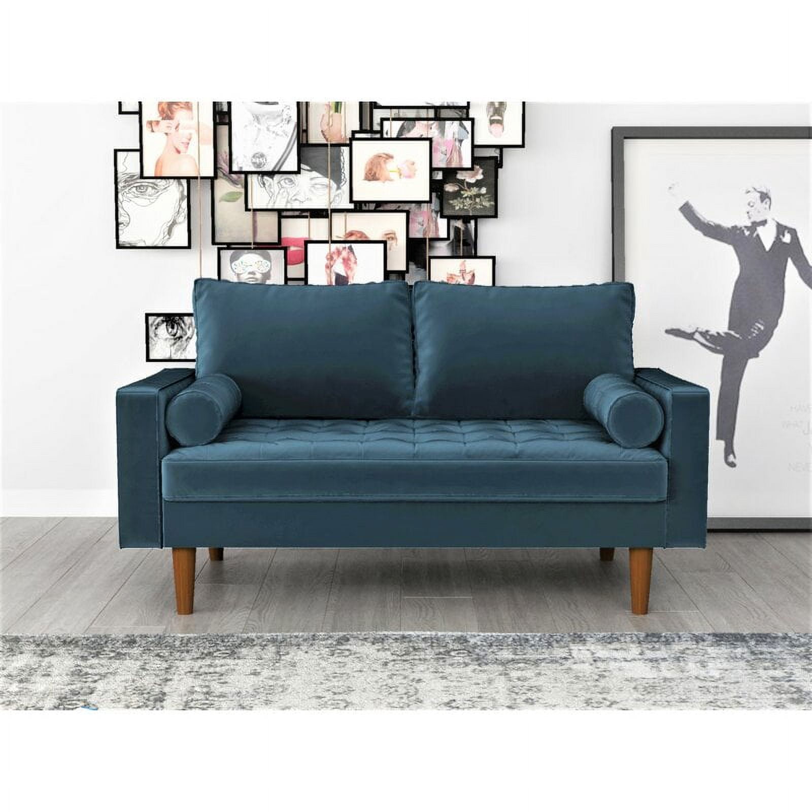 Uspridefurniture Womble 58'' Velvet Square Arm Loveseat,Blue