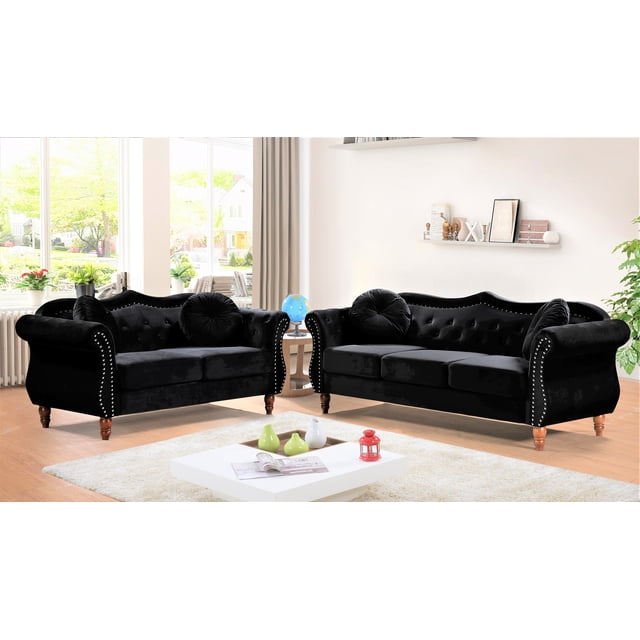 Uspridefurniture Wymore 2 Piece Velvet Living Room Set, Loveseat Sofa ...