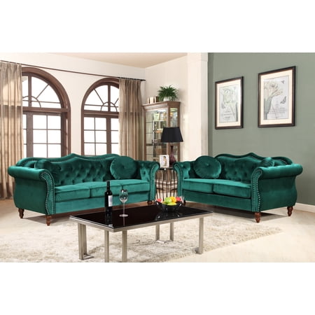Uspridefurniture Wymore 2Pcs Velvet Living Room Set,Green