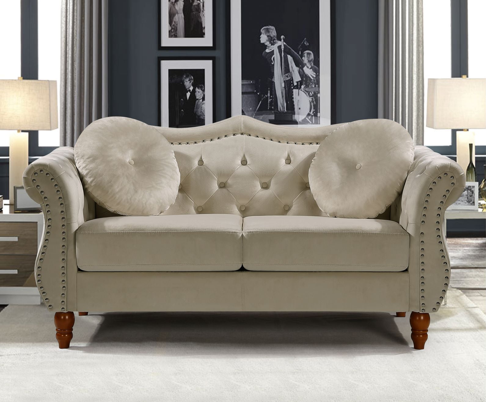 Uspridefurniture Wymore 65.5'' Velvet Rolled Arm Loveseat,Ivory