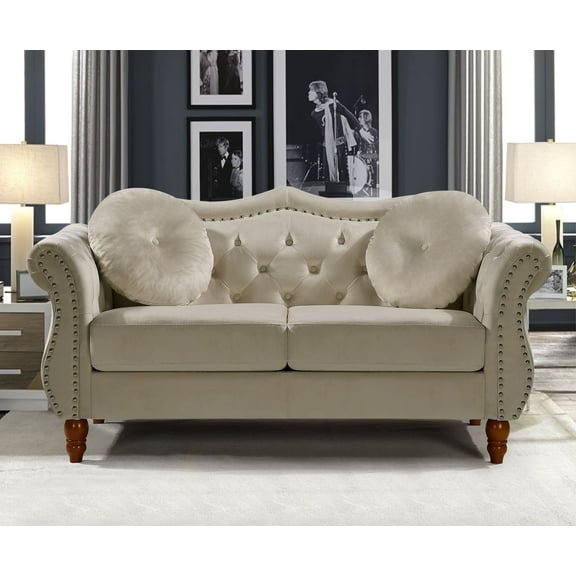 Uspridefurniture Wymore 65.5'' Velvet Rolled Arm Loveseat,Ivory