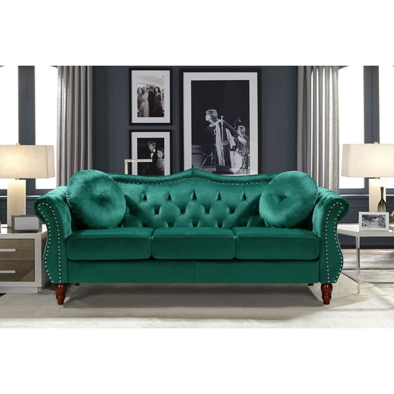 Uspridefurniture Wymore 79.5'' Velvet Rolled Arm Sofa,Green