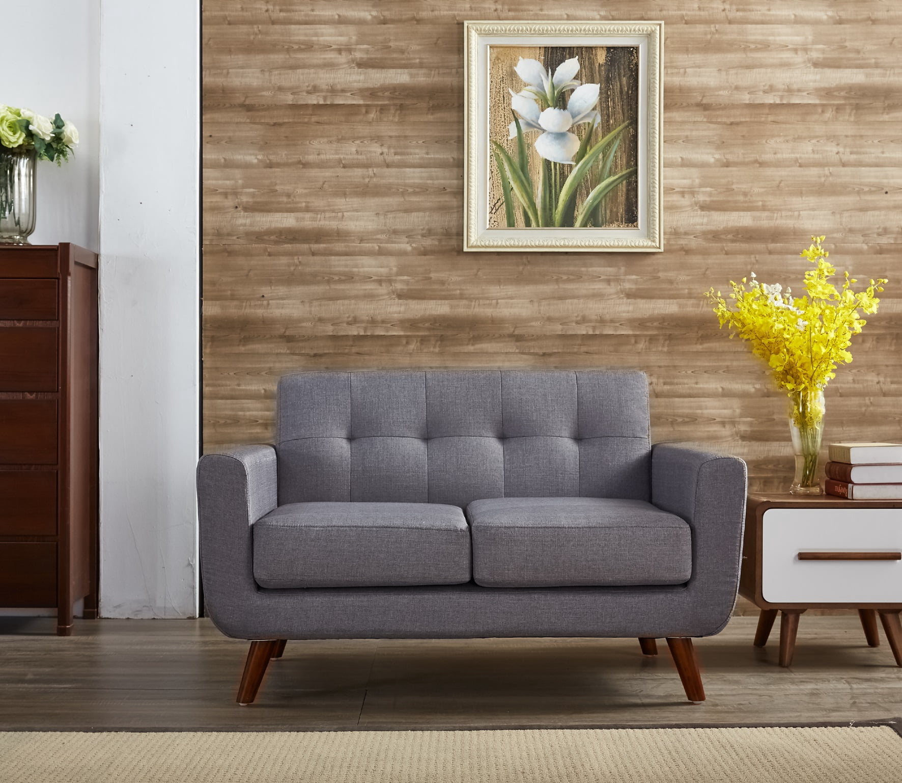Uspridefurniture Zohaib 51'' Linen Square Arm Loveseat -Gray