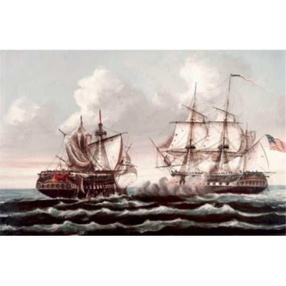 Uss Constitution Defeating the British Ship Guerriere--War of 1812 Thomas Birch 1779-1851 American Print