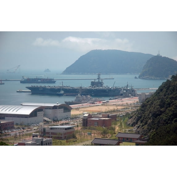 Uss Ronald Reagan Sits Moored Pier Side Pusan South Korea While On A Routine 7Th Fleet Deployment. July 17 2008.