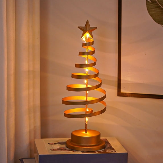 Ussitnio Christmas Table Decor, Tree Table Lamp Battery 30LED Warm Gold Light for Bedroom Stair