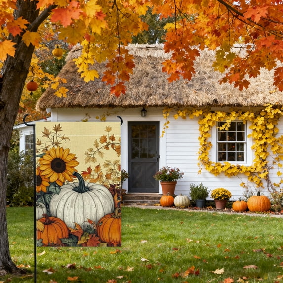 Ussitnio Fall Garden Flag Double Sided Thanksgiving Outdoor Yard Festive Flag Decor