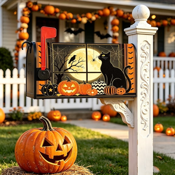 Ussitnio Fall Mailbox Cover Magnetic Halloween Pumpkin Waterproof Wrap for Outdoor Porch Decor