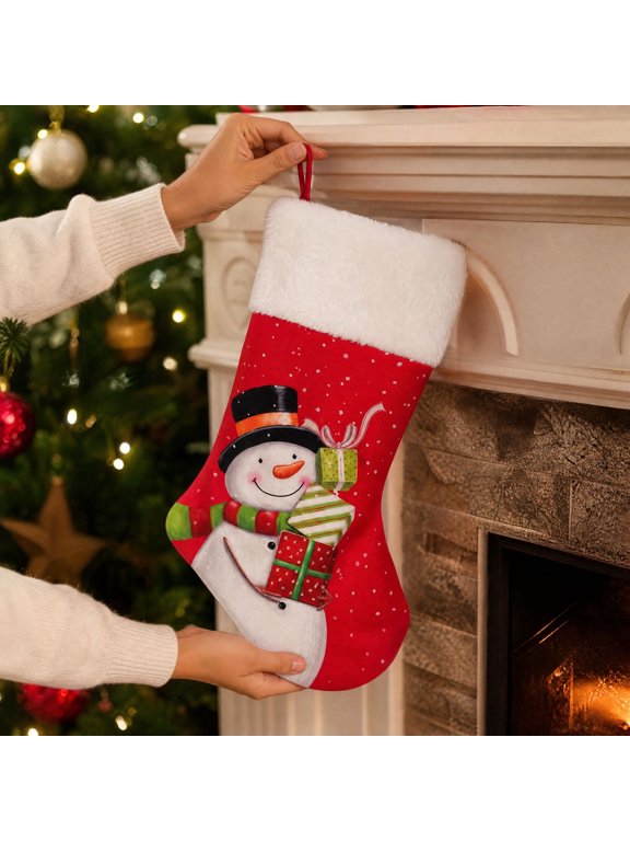 Large Size Classic Christmas Stocking Gift Xmas Tree Hanging Pouch Decorative Sock Ornament For Home Fireplace Wall Party Festival Scene Layout Supplies