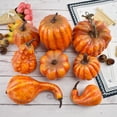thumbnail image 1 of Ussitnio Pumpkin Decor, 8 Pack Lifelike Mini Pumpkins Fall Crop Halloween Thanksgiving Home Decor, 1 of 7
