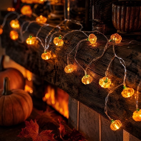 Ussitnio String Lights LED Mini Pumpkin Transparent Garland String for Table Porch Halloween Thanksgiving
