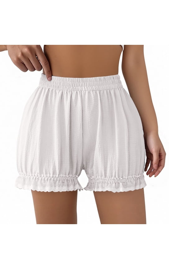 Bloomer Shorts for Women Solid Color Lace Bottoms Elastic Waist Breathable Summer Thin Pumpkin Pants Holiday M White