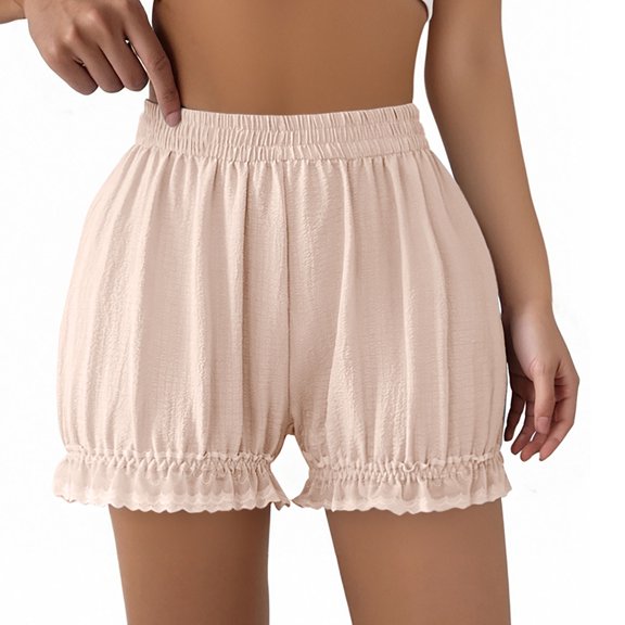 Ussuma Bloomer Shorts for Women Solid Color Lace Bottoms Elastic Waist Breathable Summer Thin Pumpkin Pants Holiday XXXL Beige