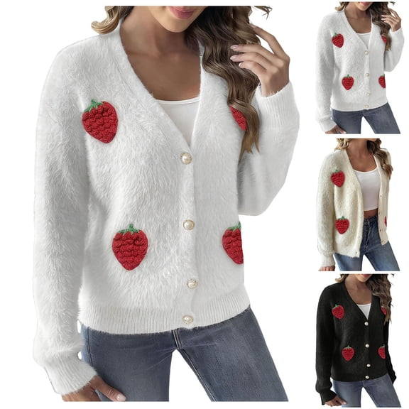 Ussuma Cardigan Sweaters Sweater Tops for Women V-Neck Long Sleeved Button Coats Printed Comfortable Loose Fit Outerwear Ladies School Fall Tops Beige