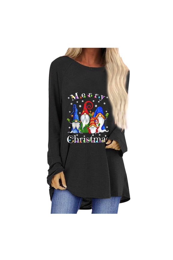 Ussuma Ladies Merry Christmas Long Sleeve Crew Neck T-Shirt