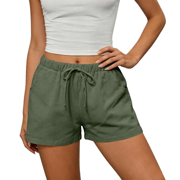 Ussuma Shorts for Women Solid Color Pure Cotton Drawstring Shorts for Women with Pockets Elastic Waist Shorts Comfortable Loose Summer Breathable Beach Sports Ride a Bike Holiday Picnic M Bronze