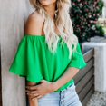 thumbnail image 1 of Ussuma off The Shoulder Tops for Women Plus Size Tops for Women Women'S Casual One Neck Color Stretch Loose Hundred Shirt Blouse Tops today Discount Solidcolor, 1 of 6