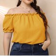 thumbnail image 1 of Ussuma off The Shoulder Tops for Women Plus Size Tops for Women Women'S Tops Large Solid Color Short Sleeve Straight Neck off Shoulder Shirt Tops My Order Solidcolor, 1 of 6