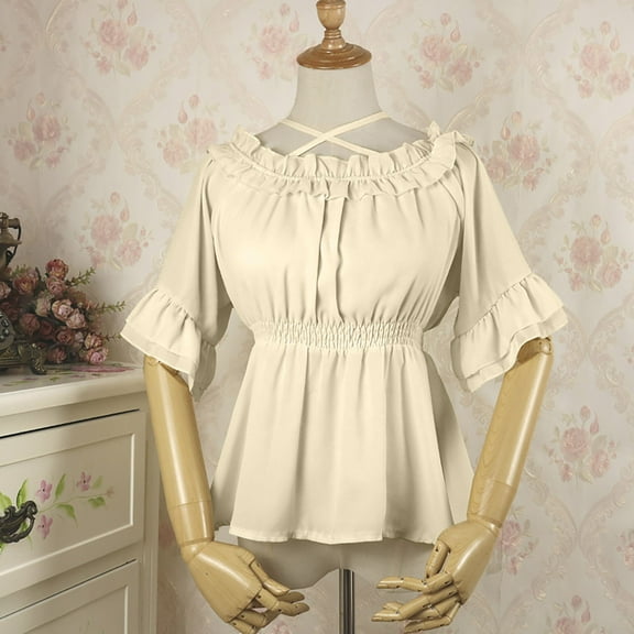 Ussuma off The Shoulder Tops for Women Womens Tank Tops Women'S Renaissance Shirt off Shoulder Puff Sleeve Loose Smocked Blouse Tops My Order Solidcolor
