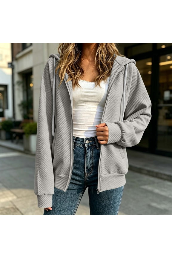 Solid Color Coats for Women with Zip Long Sleeve Hooded with Pockets Jacket Leisure Comfortable Go for an Outing Outdoor S Gray