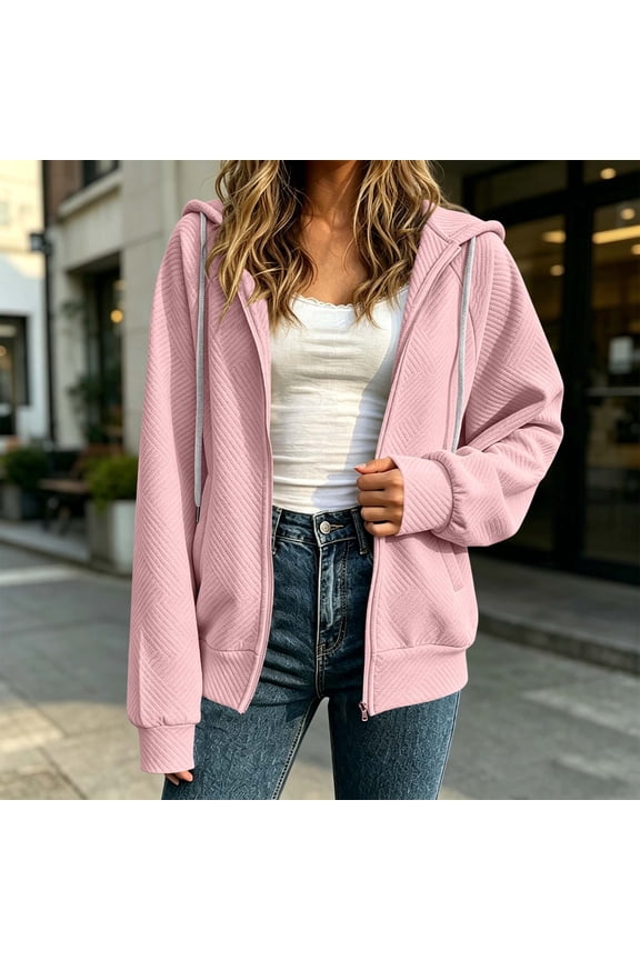Solid Color Coats for Women with Zip Long Sleeve Hooded with Pockets Jacket Leisure Comfortable Go for an Outing Outdoor XL Pink