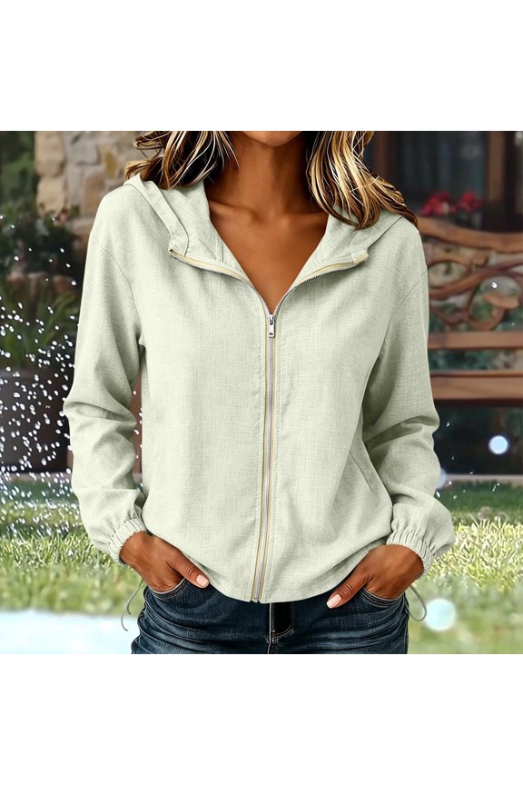Solid Color Hooded Coats for Women with Pockets Simple and Comfortable Zip Jacket Lightweight Autumn Fashion Work Weekend Go for an Outing L Khaki
