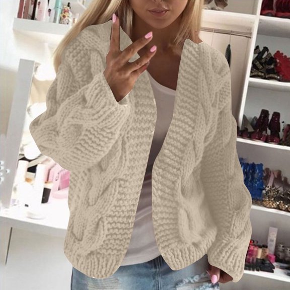 Ussuma Sweater Cardigan Women Sweater Tops Hooded Long Sleeved Open Front Coats Solid Color Fashion Loose Fit Outerwear Lady Holiday Fall Tops Khaki