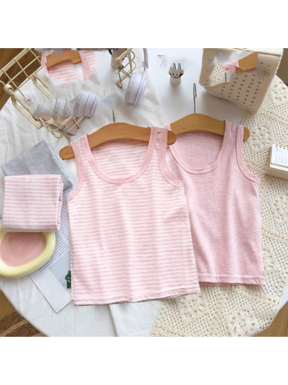 Tank 2pc Striped Shirt Tank Tops Sleeveless for Girls and Boys Lightweight Tank Tops Round Neck Sleeveless Undershirts Wide Strap Camisoles Comfortable Outdoor Undershirts