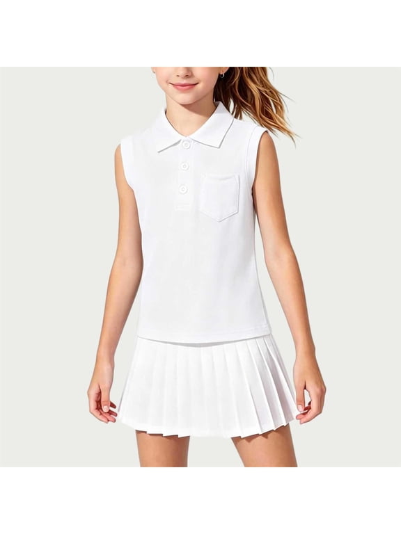 Tank Tops Sleeveless for Girls Collared Solid Color Pure Cotton Girl Vest with Button Tank Tops Sleeveless Undershirts Athletic Tank Tops for Teen Dance Performance Breathable Comfortable