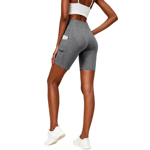 Ussuma Tummy Control Yoga Shorts Thin with Pockets High Waisted Seamless Running Shorts Workout Set Play Golf Ride a Bike Hiking Pilates Comfortable Leisure L Gray