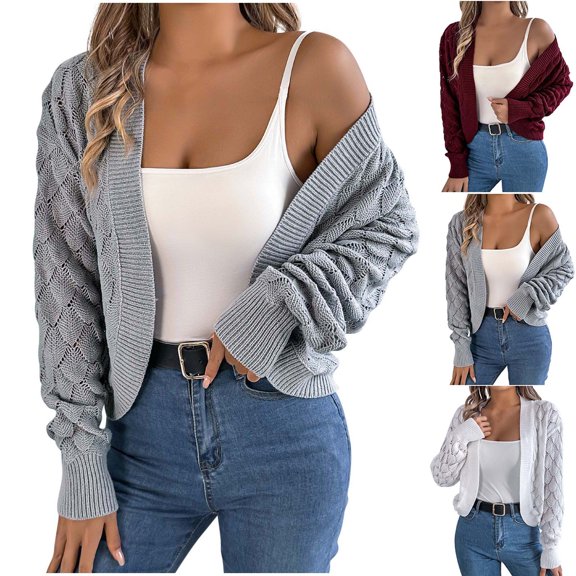 Ussuma Woman Cardigan Sweater Women Sweater Tops Long Sleeved Open Front Coats Solid Color Fashion Loose Fit Outerwear Ladies Work Fall Tops Gray