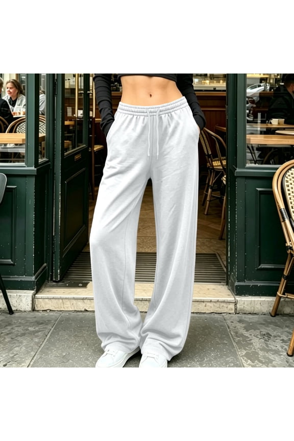 Women's Baggy Sweatpants Fleece Lined High Waist Wide Leg Track Pants Elastic Drawstring Casual Trousers with Pockets Soft Warm Jogger Pants for Fall Winter out Outdoor and Home Wear XS White