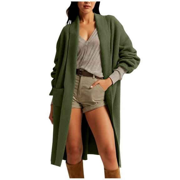 Ussuma Women's Sweater Cardigan Women Knit Top Long Sleeved Pocket Open Front Coats Solid Color Fashion Loose Fit Outerwear Ladies Travel Fall Tops Army Green