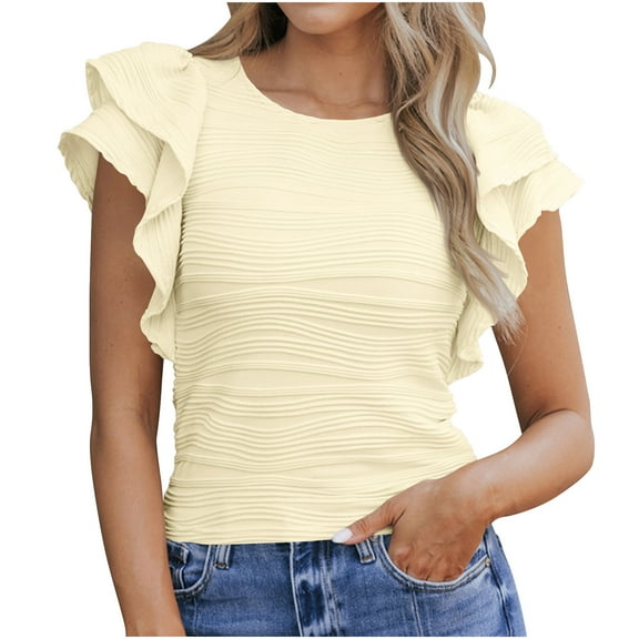 Ussuma Womens Tank Tops Fashion Women Short Sleeve Comfortable Breathable Round-Neck Blouses Shirt Tops Tax Free Weekend Crew Neck T Shirts for Womens Tops Round-Neck Solidcolor