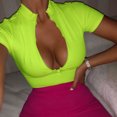 thumbnail image 1 of Cyber_Monday Deals USSUMA up to 60% off Gifts Women Summer Zipper Short Sleeve Sexy Short Blouse Shirt Coupon Centre Green L, 1 of 2