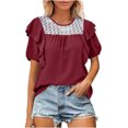 thumbnail image 1 of USSUMA Womens Tops Womens Summer Top Ruffle Short Sleeve Lace Crochet Shirt Dressy Casual Loose Tunic Blouse Crew Neck T Shirts for Womens Tops Round-Neck Solidcolor, 1 of 6