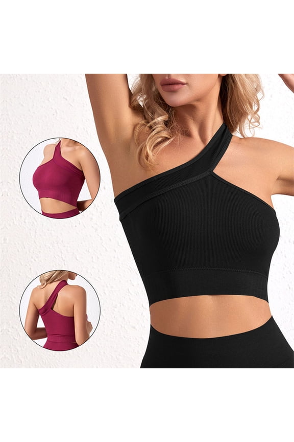 Yoga Sports Bra for Women Solid Color Fashion Crop Tops U-Neck Womens'Sports Bra Wirefree Padded with Medium Support Sports Run Sleep Slim Fit Bra XXL Black