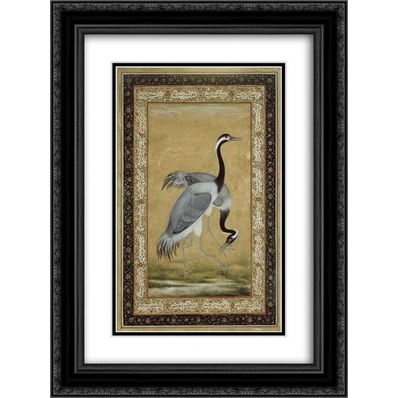 Ustad Mansur 2x Matted 20x24 Black Ornate Framed Art Print 'Two Cranes'