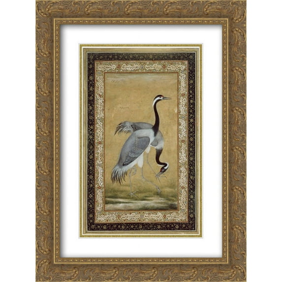 Ustad Mansur 2x Matted 20x24 Gold Ornate Framed Art Print 'Two Cranes'