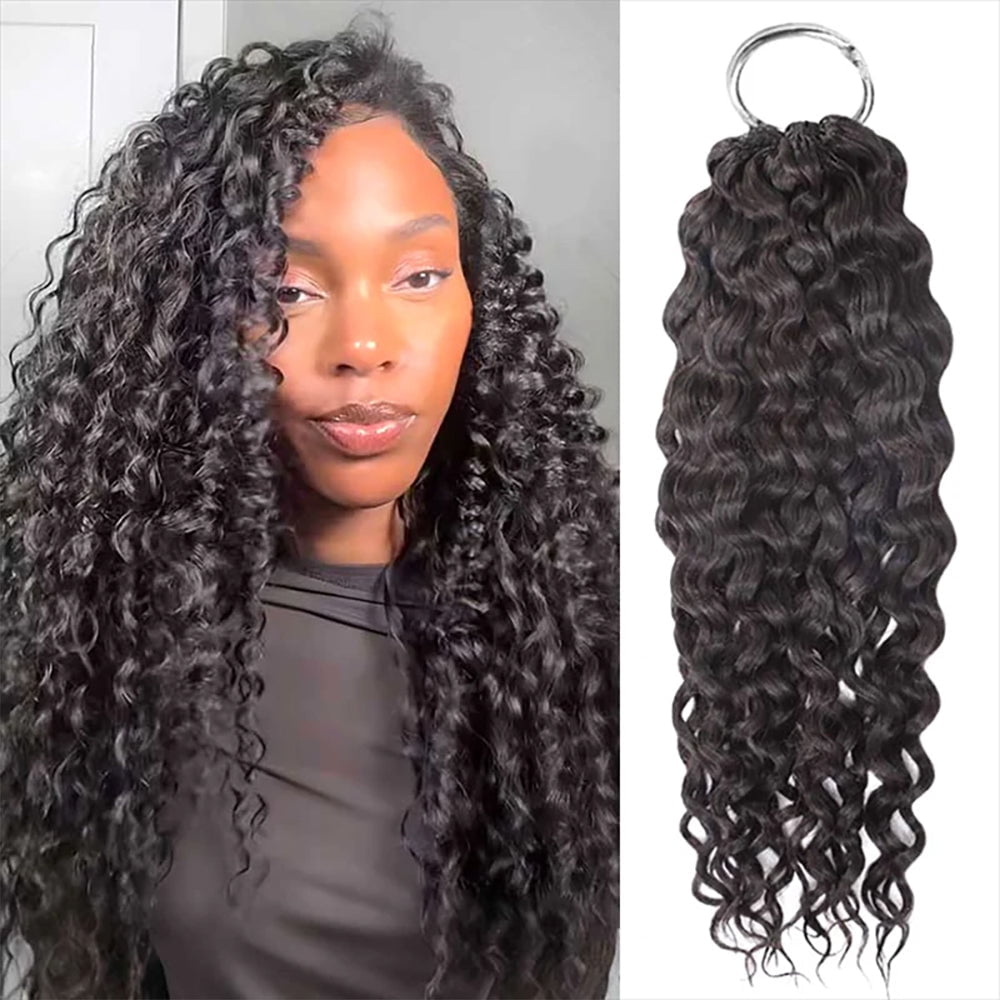Ustar 100% Human Hair Crochet Extensions - Water Wave Boho Braiding Hair (50g/Pack)